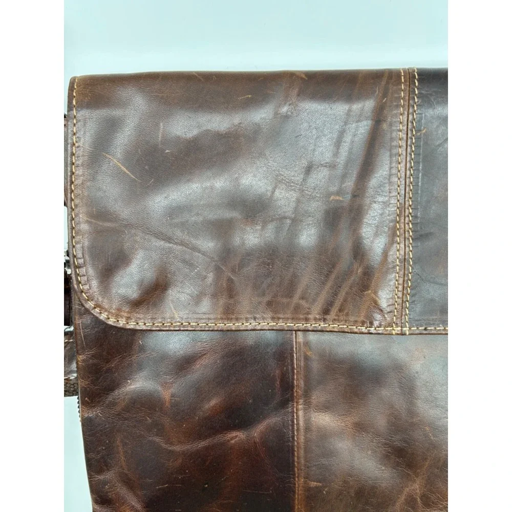 IDEAWIN Brown Leather Crossbody Tablet Messenger Bag Expandable‎ Distressed New